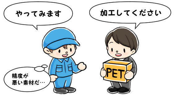 PETを使用した製品の加工依頼を受けるイラスト